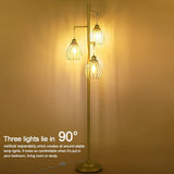 Industrial Floor Lamp for Living Room, Golden Farmhouse Floor Lamp with 3 Elegant Teardrop Cage Heads & ST58 Edison LED Bulbs