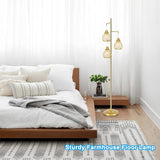 Industrial Floor Lamp for Living Room, Golden Farmhouse Floor Lamp with 3 Elegant Teardrop Cage Heads & ST58 Edison LED Bulbs