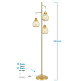 Industrial Floor Lamp for Living Room, Golden Farmhouse Floor Lamp with 3 Elegant Teardrop Cage Heads & ST58 Edison LED Bulbs