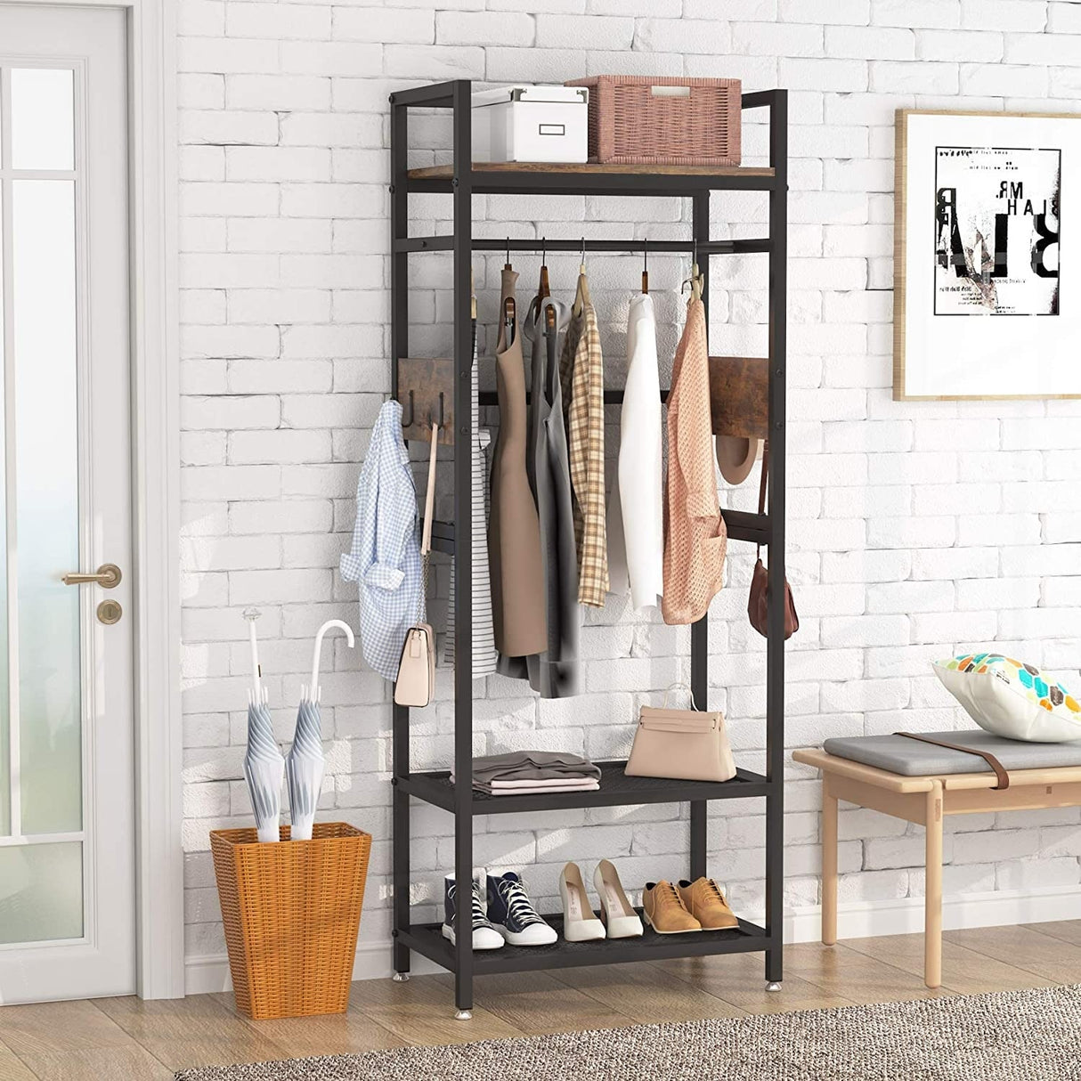 Industrial Small Clothes rack with shelves,freestanding closet organizer,27'' W X69'' H