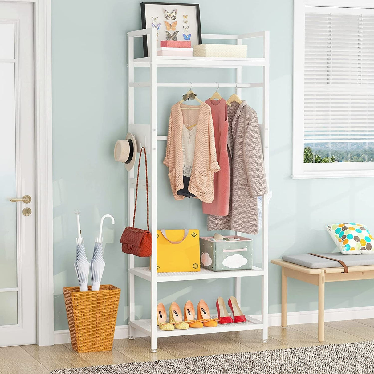 Industrial Small Clothes rack with shelves,freestanding closet organizer,27'' W X69'' H
