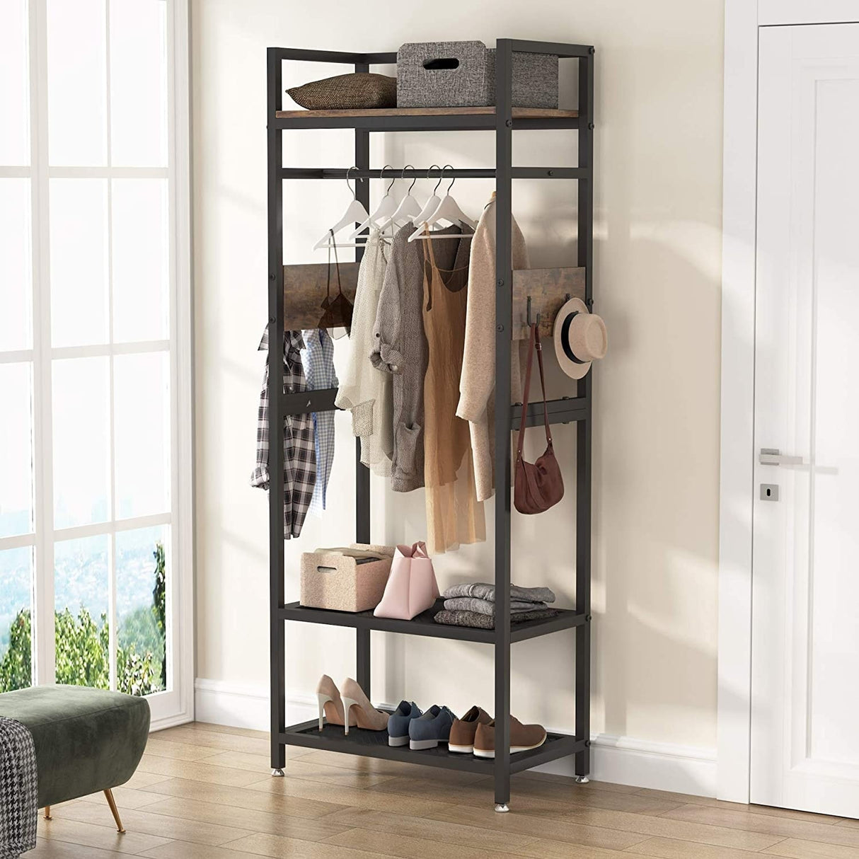 Industrial Small Clothes rack with shelves,freestanding closet organizer,27'' W X69'' H