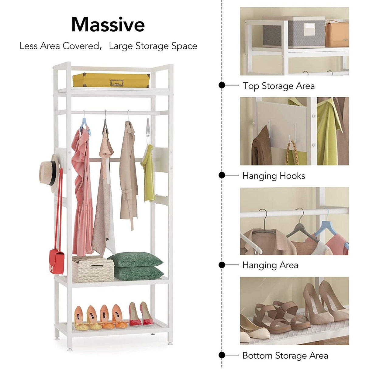 Industrial Small Clothes rack with shelves,freestanding closet organizer,27'' W X69'' H