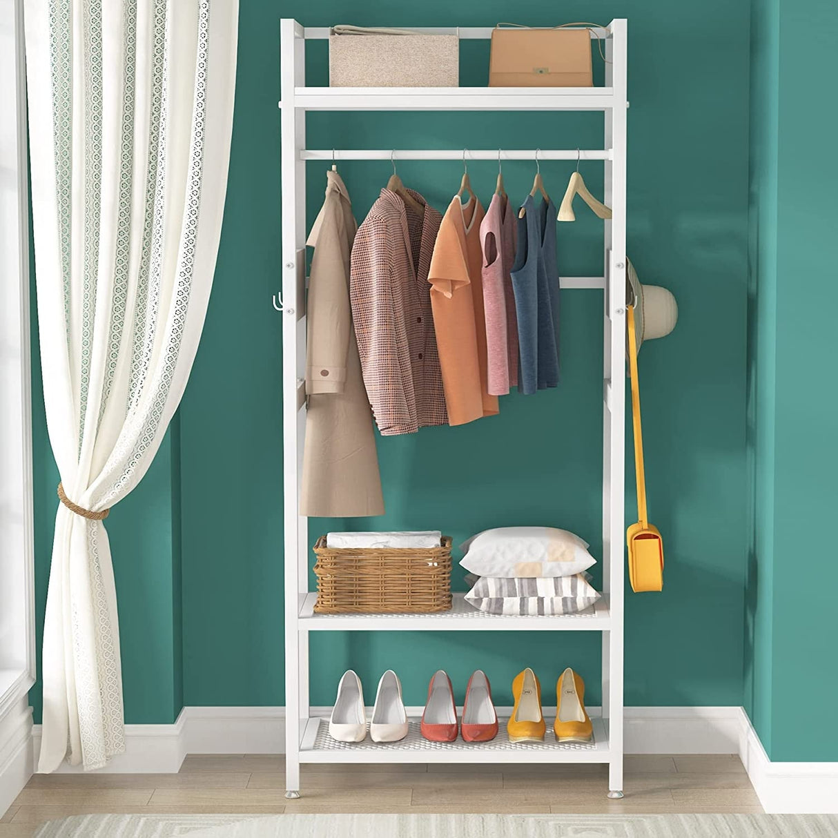 Industrial Small Clothes rack with shelves,freestanding closet organizer,27'' W X69'' H