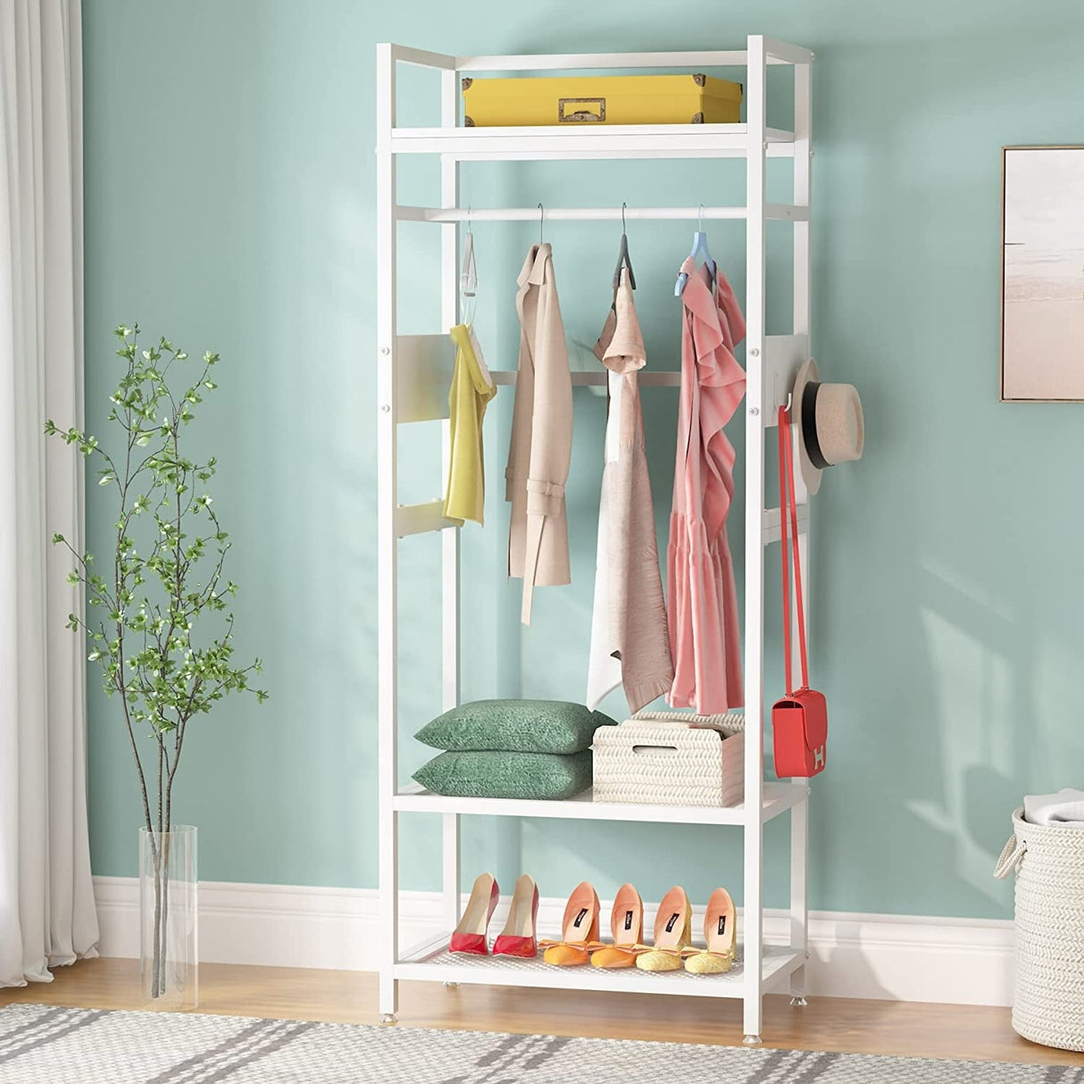 Industrial Small Clothes rack with shelves,freestanding closet organizer,27'' W X69'' H