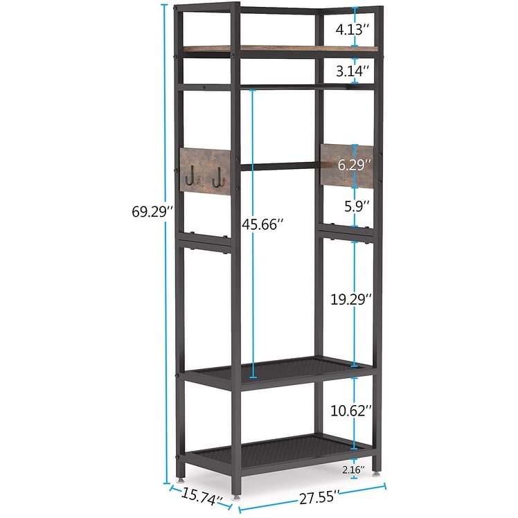 Industrial Small Clothes rack with shelves,freestanding closet organizer,27'' W X69'' H
