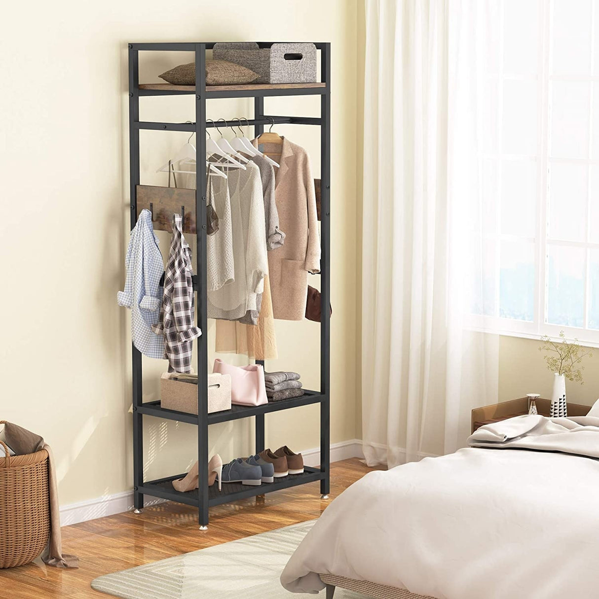 Industrial Small Clothes rack with shelves,freestanding closet organizer,27'' W X69'' H