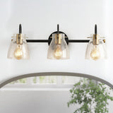 Industrial Matte Black Bathroom Vanity Light with Cracked Craft Glass Shade