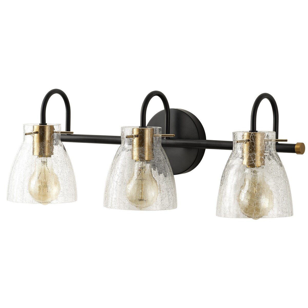 Industrial Matte Black Bathroom Vanity Light with Cracked Craft Glass Shade