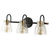 Industrial Matte Black Bathroom Vanity Light with Cracked Craft Glass Shade