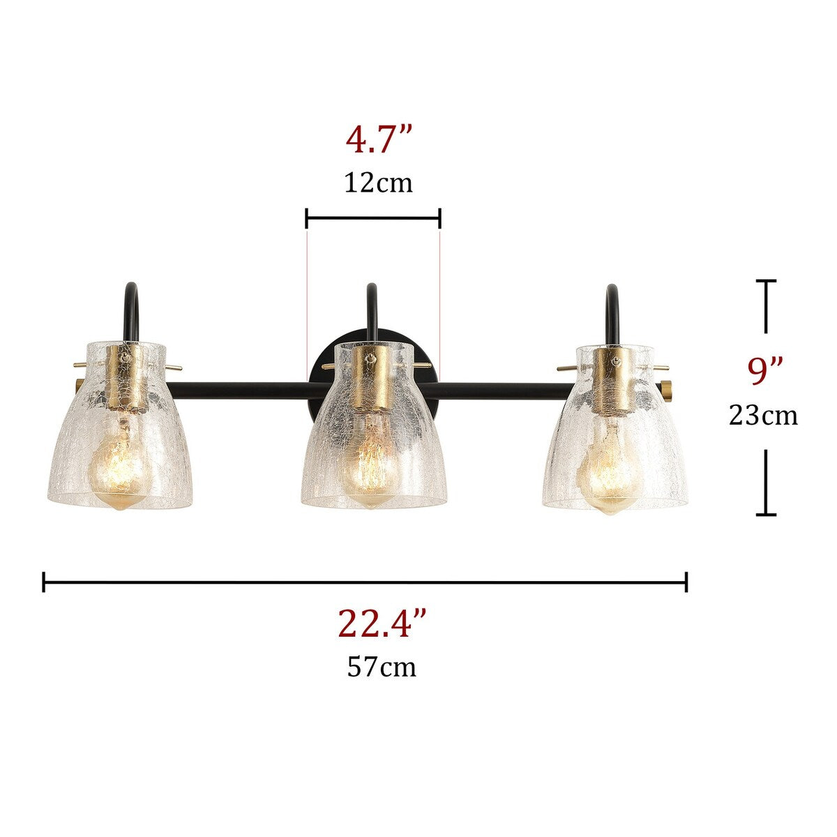 Industrial Matte Black Bathroom Vanity Light with Cracked Craft Glass Shade