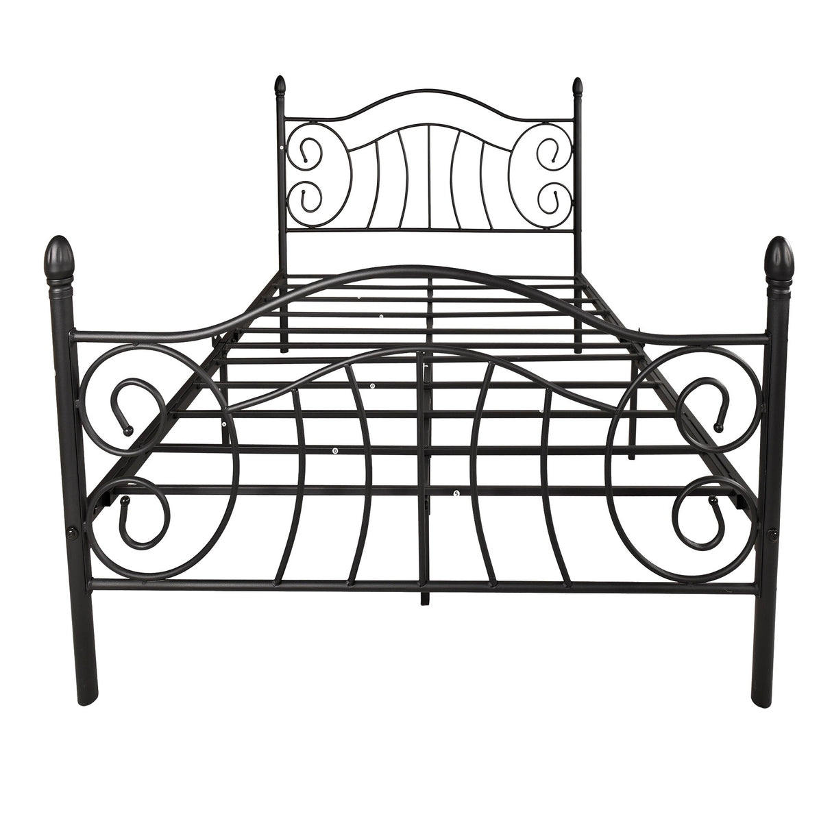 Traditional Metal Bed Frame-Black-Industrial