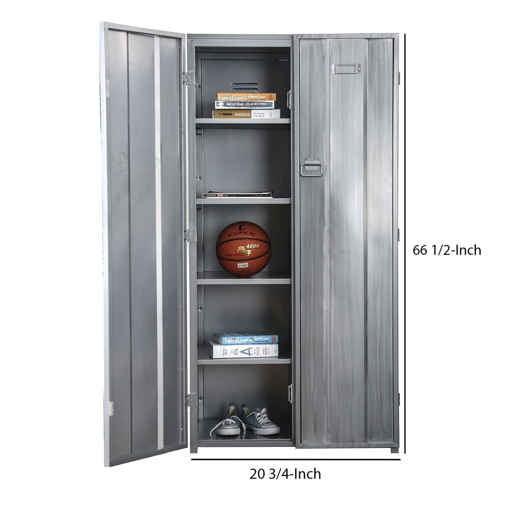 Industrial Metal Frame Large Accent Locker with Hanging Pull Handles, Silver