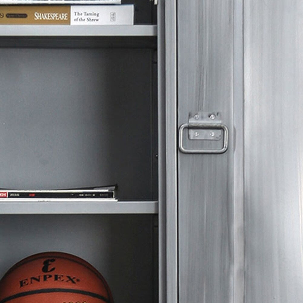 Industrial Metal Frame Large Accent Locker with Hanging Pull Handles, Silver