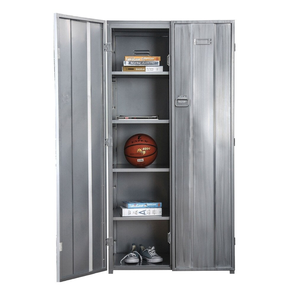 Industrial Metal Frame Large Accent Locker with Hanging Pull Handles, Silver