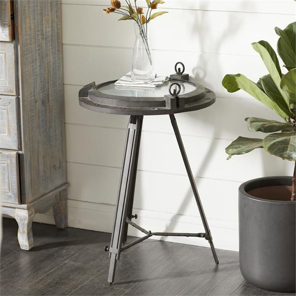 Industrial Metal Round Clock Coffee Table