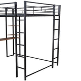 Industrial Modern Full Metal Loft Bed with 2 Shelves, 2 built-in ladders and Desk, Sturdy Construction & Guaranteed, Black