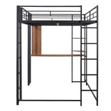 Industrial Modern Full Metal Loft Bed with 2 Shelves, 2 built-in ladders and Desk, Sturdy Construction & Guaranteed, Black