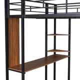 Industrial Modern Full Metal Loft Bed with 2 Shelves, 2 built-in ladders and Desk, Sturdy Construction & Guaranteed, Black