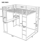 Industrial Modern Full Metal Loft Bed with 2 Shelves, 2 built-in ladders and Desk, Sturdy Construction & Guaranteed, Black