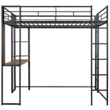 Industrial Modern Full Metal Loft Bed with 2 Shelves, 2 built-in ladders and Desk, Sturdy Construction & Guaranteed, Black