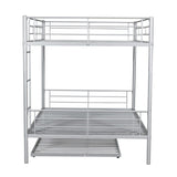 Industrial Modern Full Over Full Metal Bunk Bed with Trundle, Silver