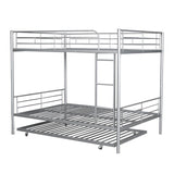 Industrial Modern Full Over Full Metal Bunk Bed with Trundle, Silver