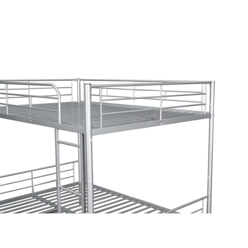 Industrial Modern Full Over Full Metal Bunk Bed with Trundle, Silver