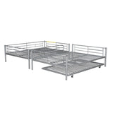 Industrial Modern Full Over Full Metal Bunk Bed with Trundle, Silver