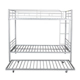 Industrial Modern Full Over Full Metal Bunk Bed with Trundle, Silver