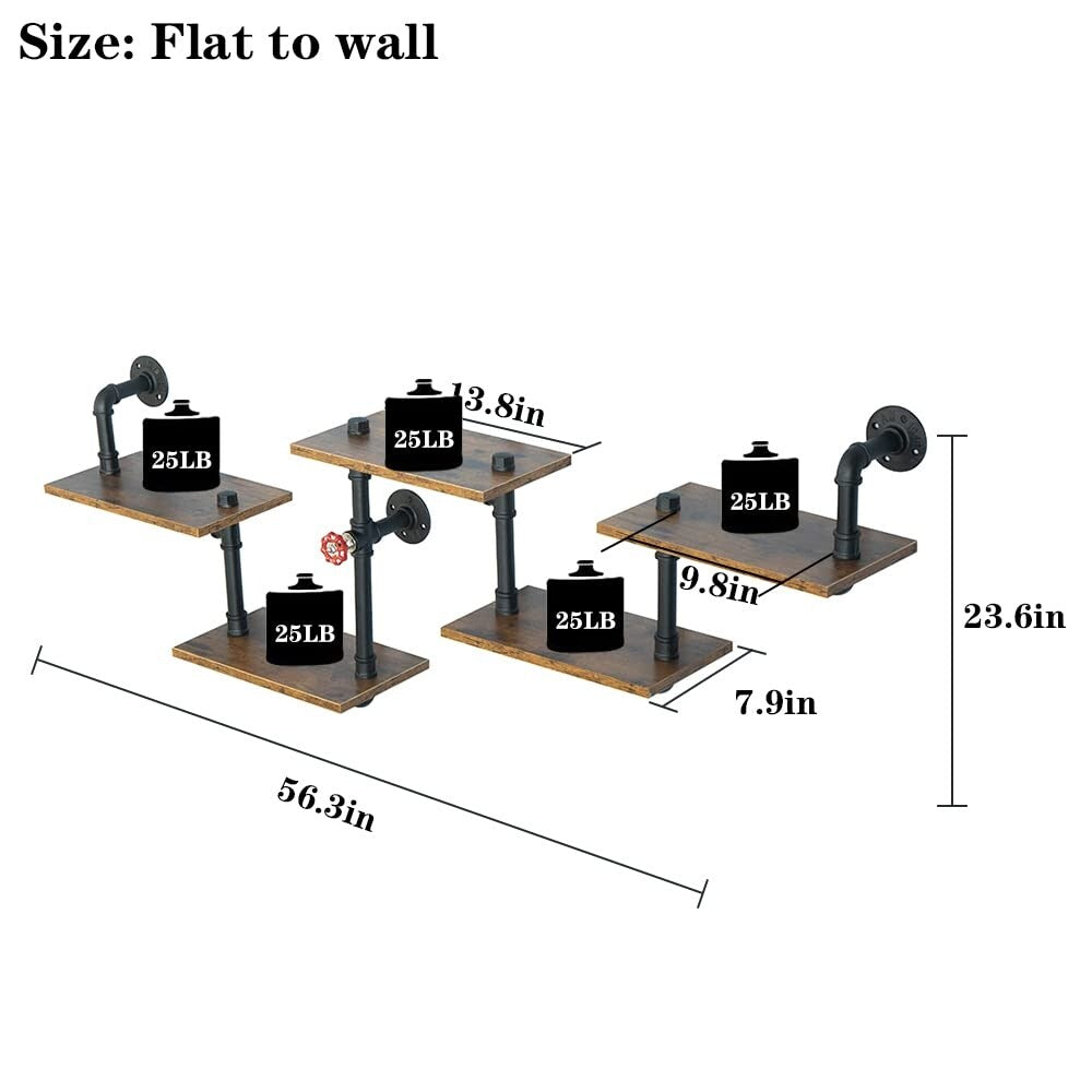 Industrial Pipe Shelving, Pipe Shelves with Wood Planks, Floating Shelves Wall Mounted, Retro Rustic Industrial Shelf