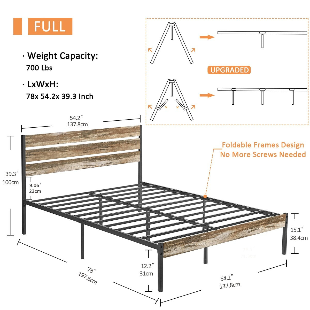 Javlergo Twin/Full/Queen Platform Bed Frame with Wooden Headboard, No Box Spring Needed, Slate
