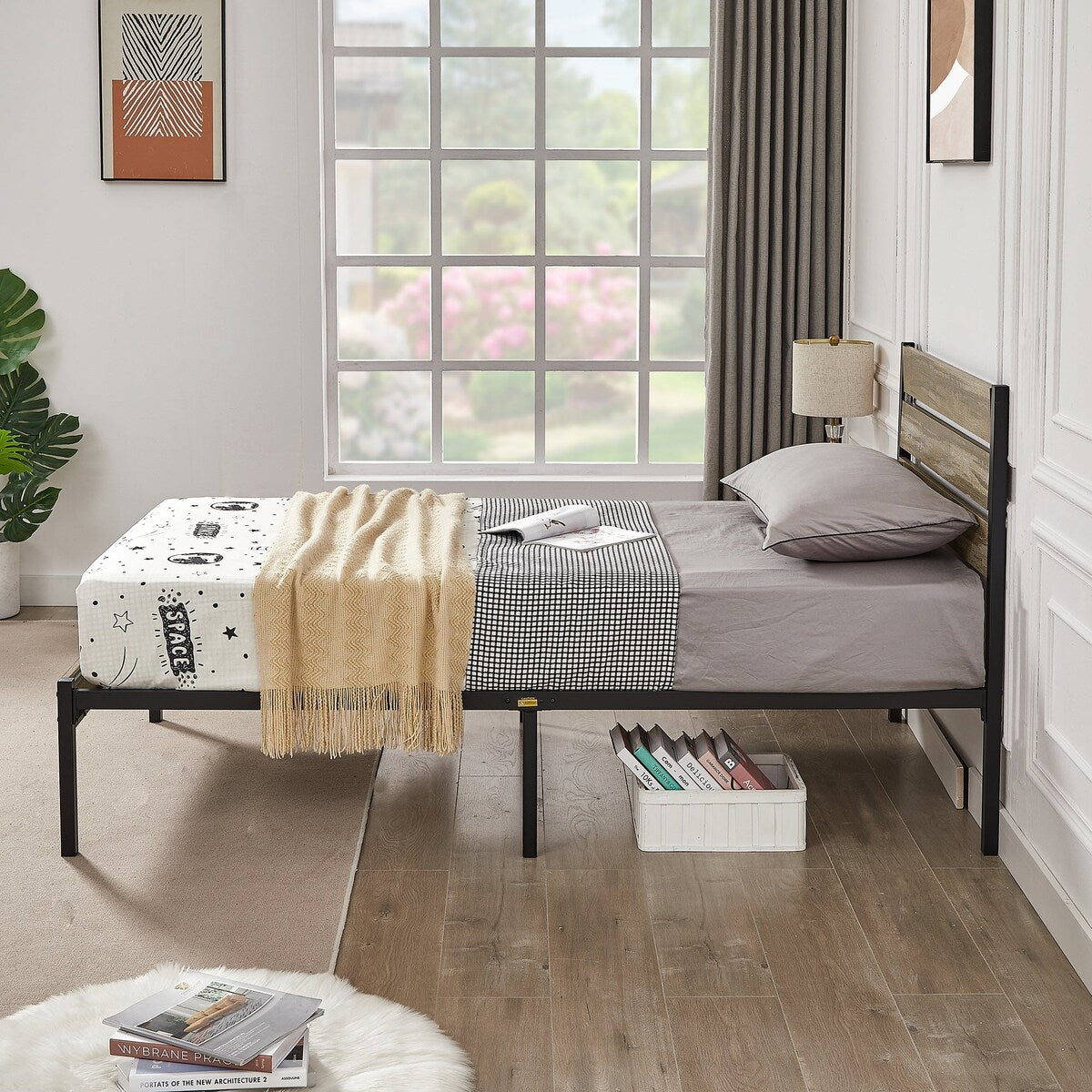 Javlergo Twin/Full/Queen Platform Bed Frame with Wooden Headboard, No Box Spring Needed, Slate