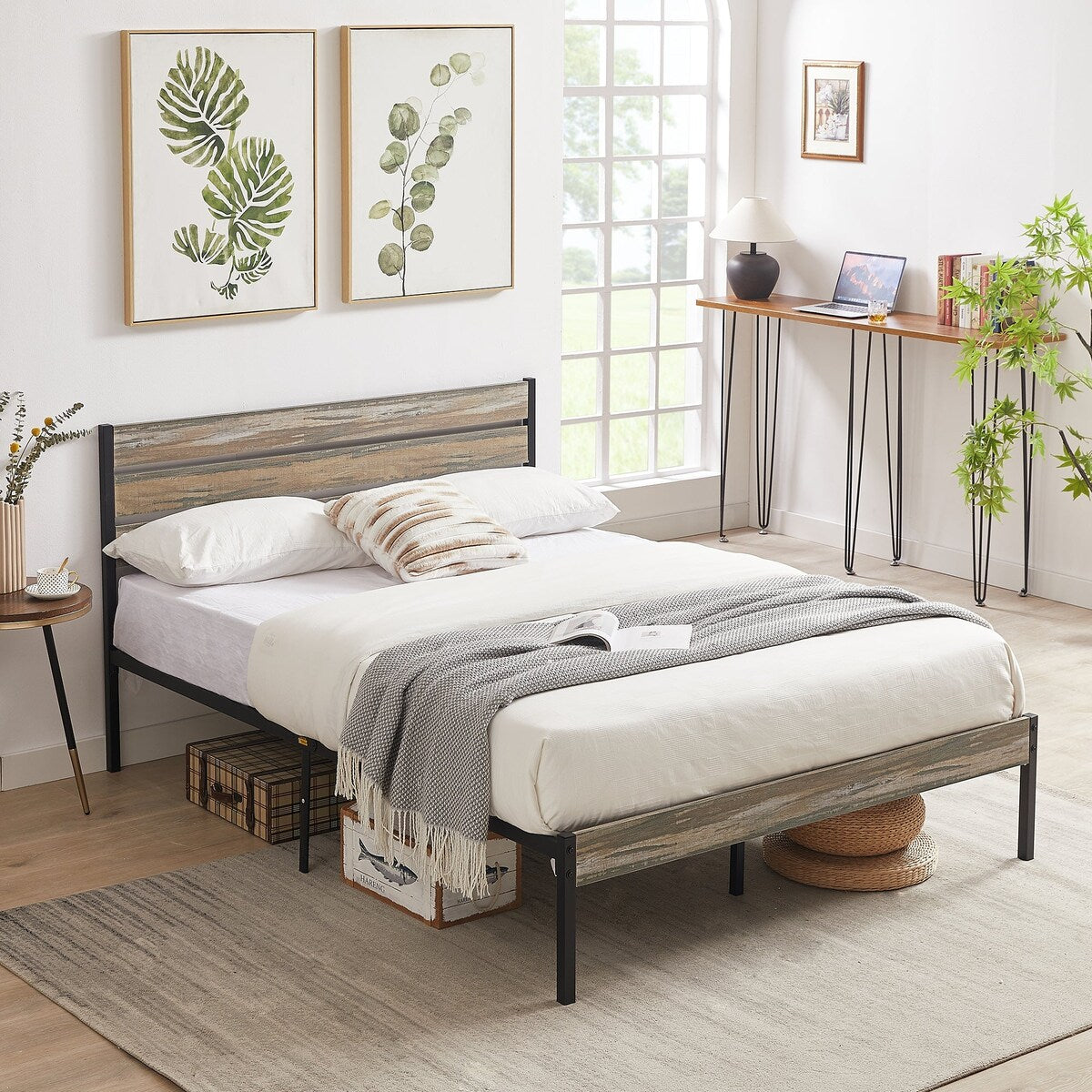 Javlergo Twin/Full/Queen Platform Bed Frame with Wooden Headboard, No Box Spring Needed, Slate