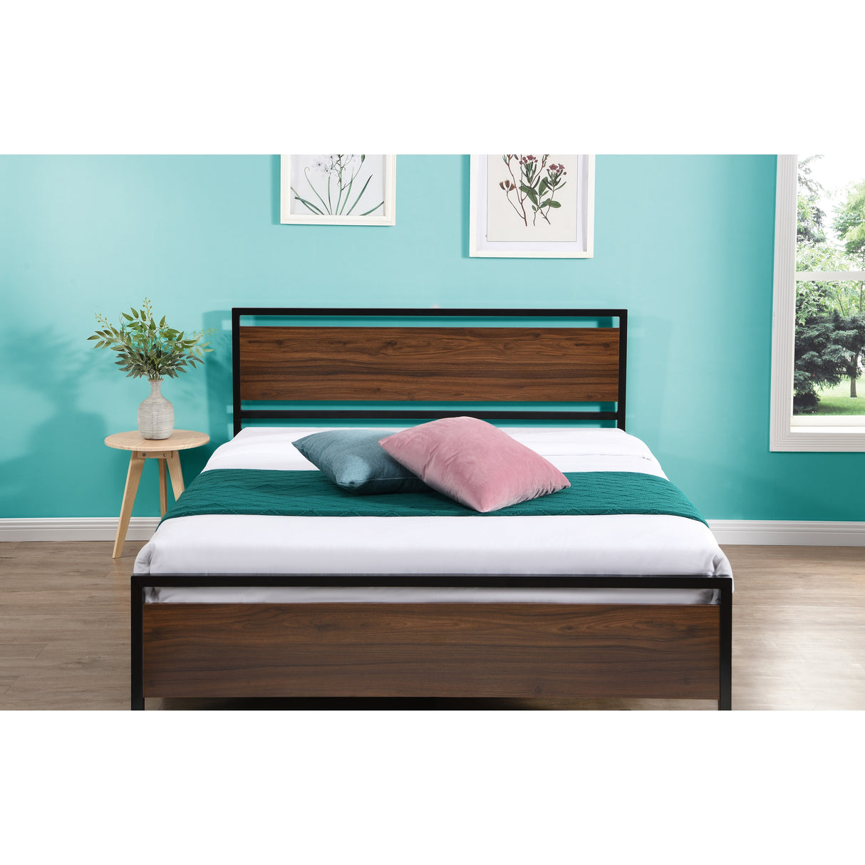 Industrial Platform Bed Frame Foundation with Headboard and Footboard