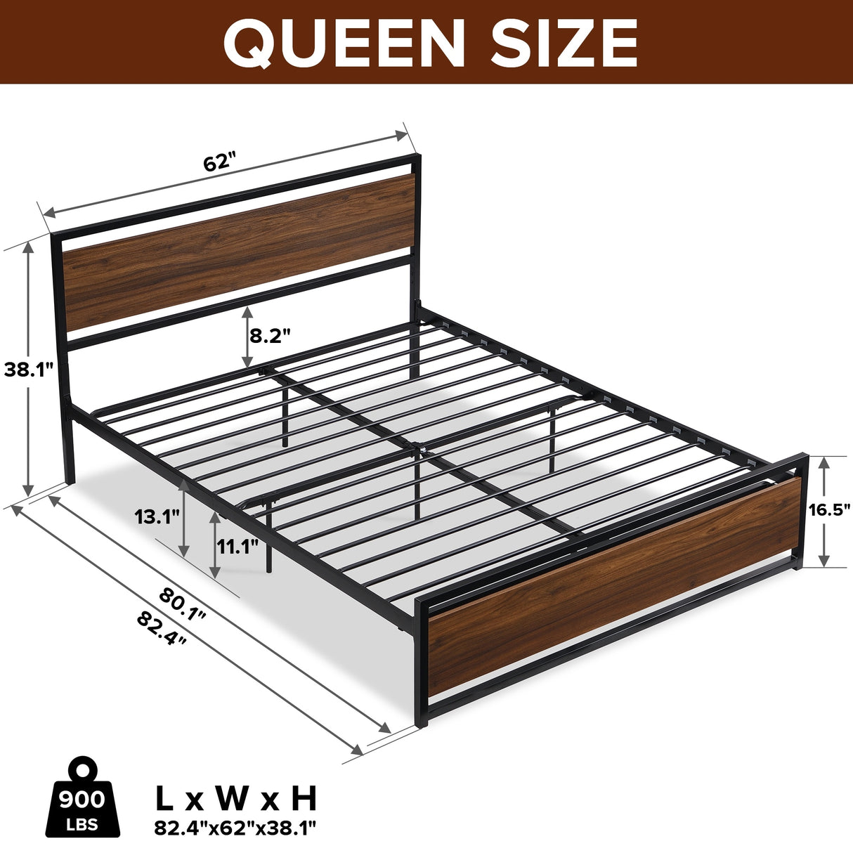 Industrial Platform Bed Frame Foundation with Headboard and Footboard