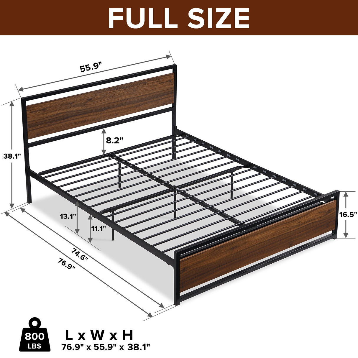Industrial Platform Bed Frame Foundation with Headboard and Footboard