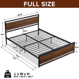 Industrial Platform Bed Frame Foundation with Headboard and Footboard