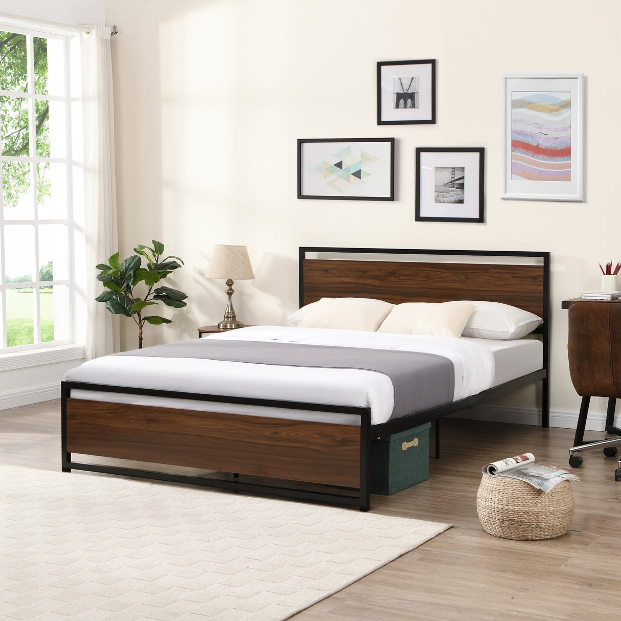 Industrial Platform Bed Frame Foundation with Headboard and Footboard