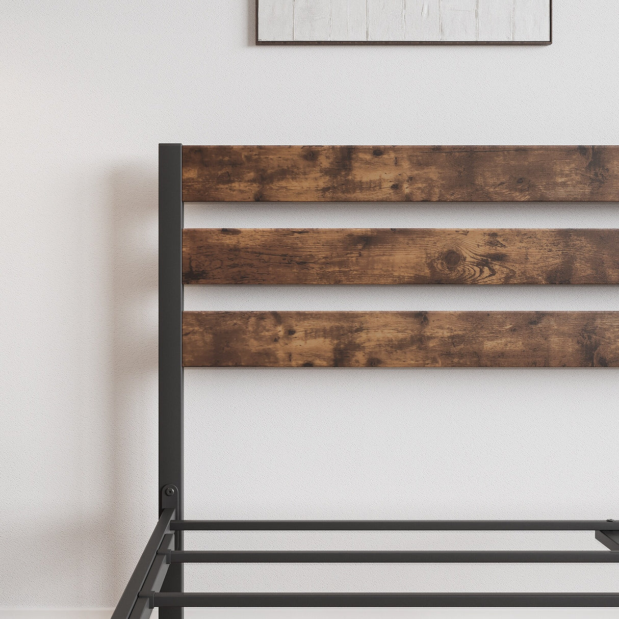Industrial Queen/Full/Twin Size Platform Bed Frame with Wood Headboard, Strong Metal Slats No Box Spring Needed, Rustic Brown