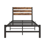 Industrial Queen/Full/Twin Size Platform Bed Frame with Wood Headboard, Strong Metal Slats No Box Spring Needed, Rustic Brown