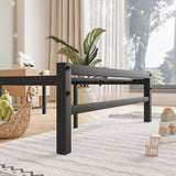 Industrial Queen/Full/Twin Size Platform Bed Frame with Wood Headboard, Strong Metal Slats No Box Spring Needed, Rustic Brown