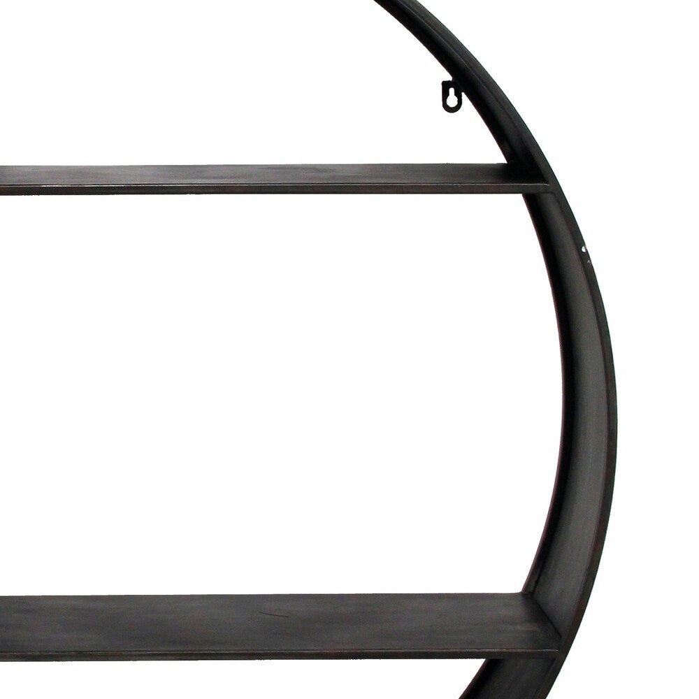 Industrial Round Metal Wall Shelf with 4 Display Space, Gray