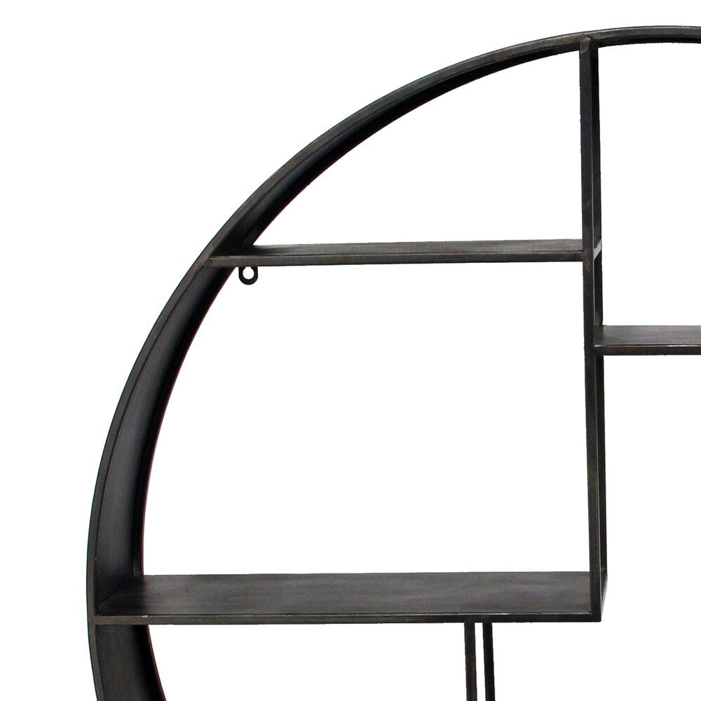Industrial Round Metal Wall Shelf with 4 Display Space, Gray