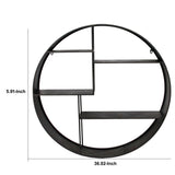 Industrial Round Metal Wall Shelf with 4 Display Space, Gray