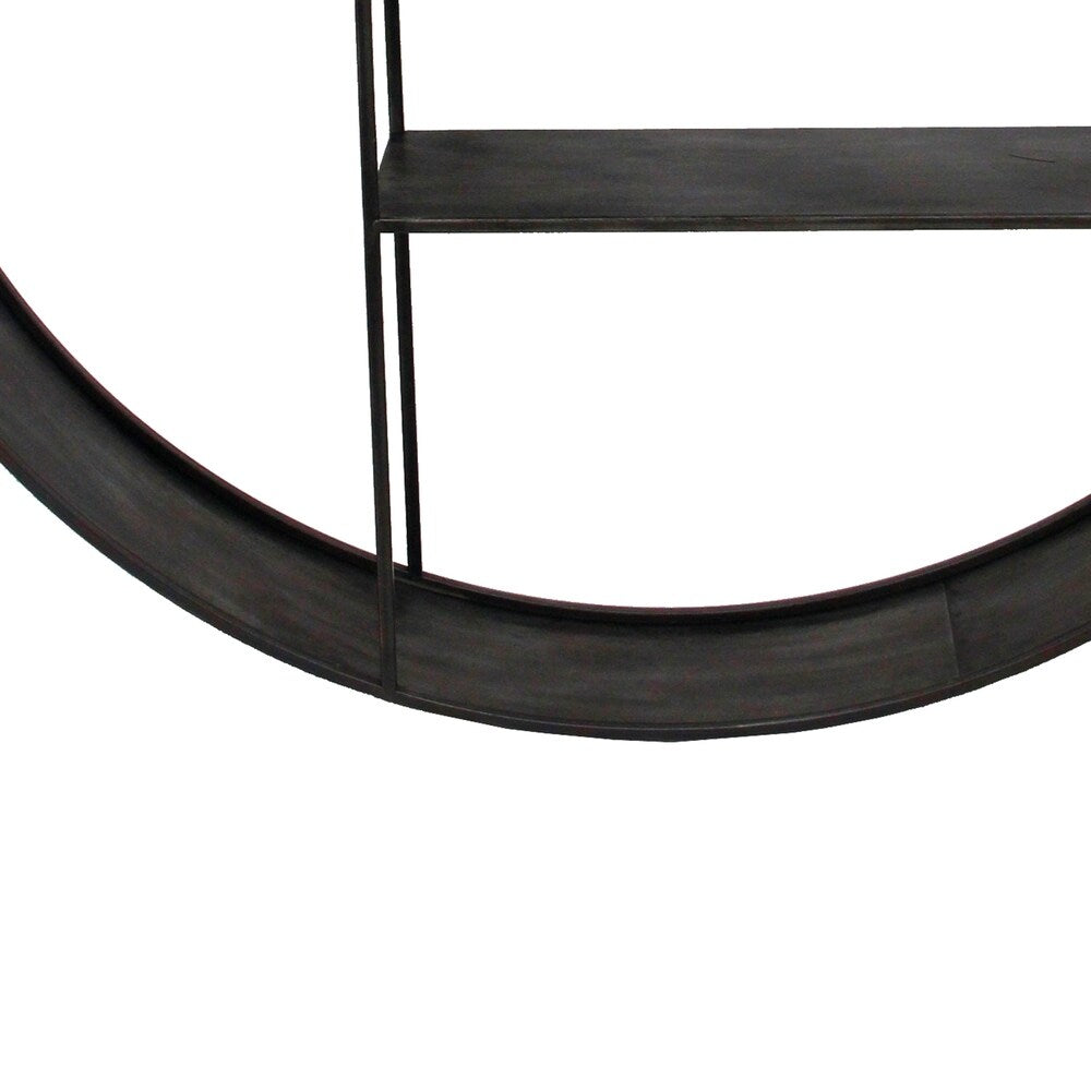 Industrial Round Metal Wall Shelf with 4 Display Space, Gray
