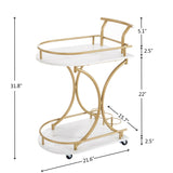 Industrial Style 2-Tier Bar Cart Gold Frame Faux Marble Wood Panels Wine Rack & Glass Holder Mobile Serving Cart