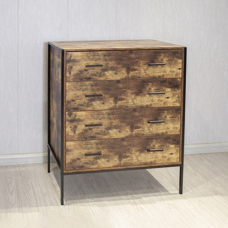 Industrial Style 4 Drawer Dresser,Rustic Brown Wood Storage Dresser Clothes Organizer