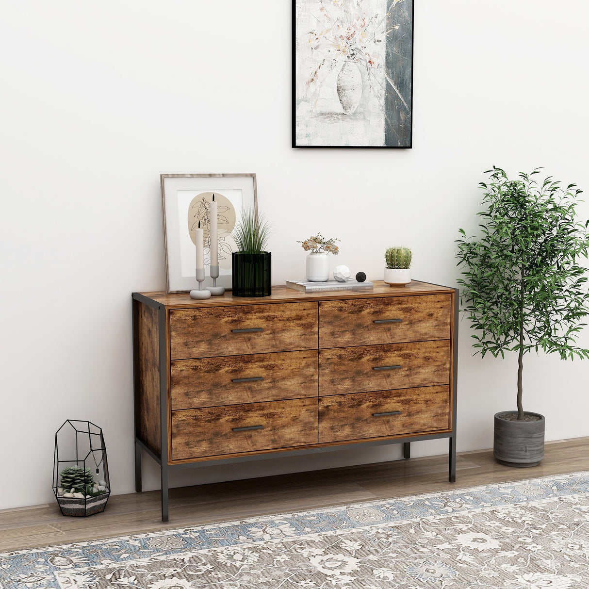 Industrial Style 6 Drawer Double Dresser