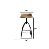 Pia 25-31 Inch Industrial Style Counter Height Stool with Adjustable Swivel Seat, Brown, Black